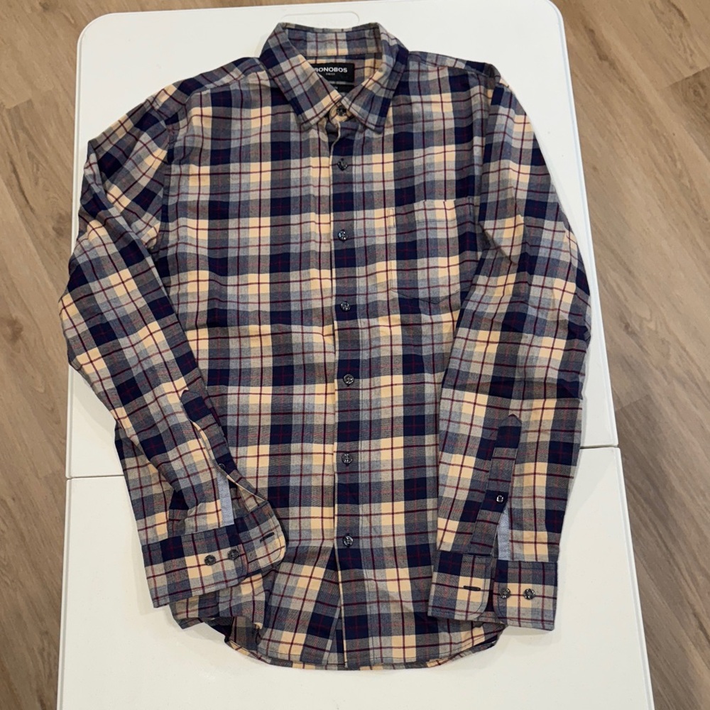 Bonobos Men's Plaid Shirt - Navy, Cream, and Red